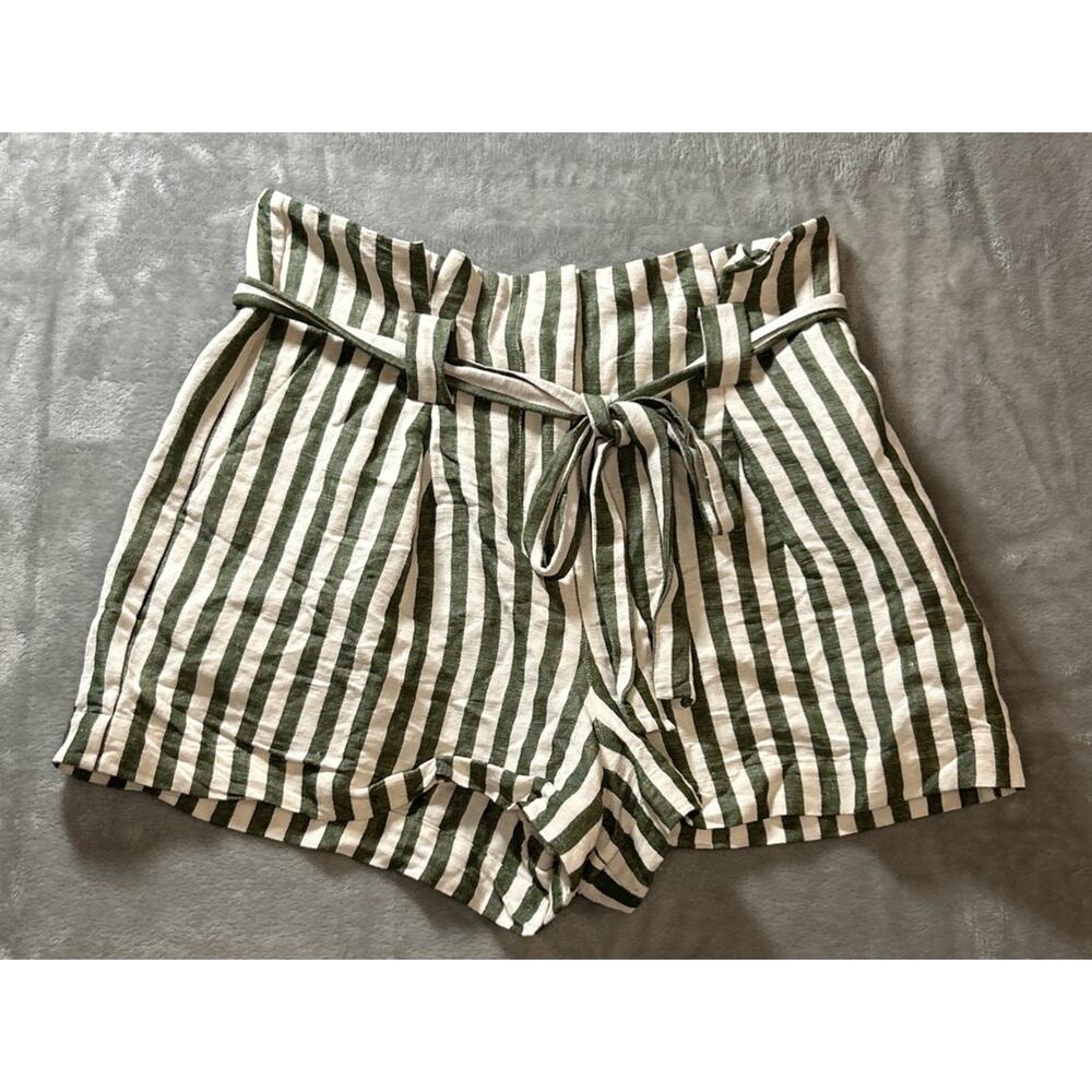 L'Agence Shorts Womens Size 0 Green White Striped Glam Money Casual
